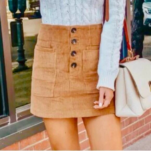 Altar'd State Brown Tan Corduroy Button-Fly Mini Skirt Women's Size Medium - Picture 1 of 6